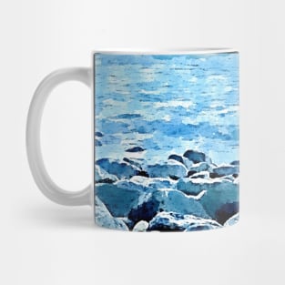 rocky beach Hand painted Watercolor Mug